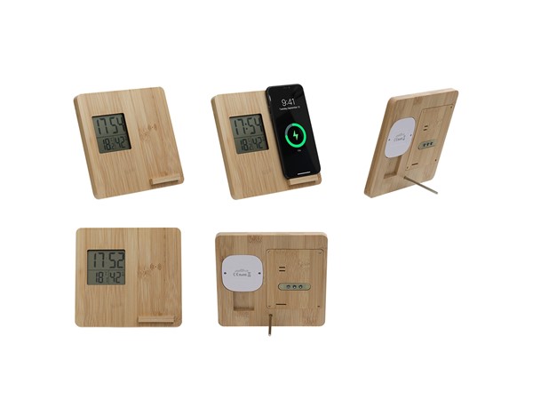 Masaüstü Bambu Saat Wireless Mobil Şarj Cihazı